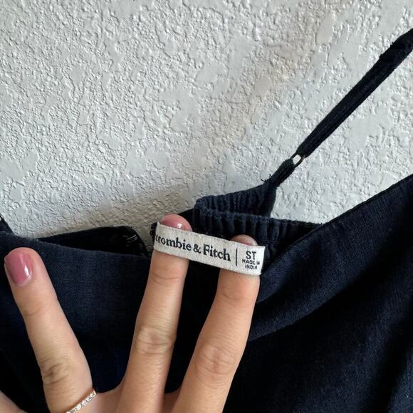 Abercrombie & Fitch Square Neck Sleeveless Linen Blend Midi Dress Navy Blue ST - Picture 7 of 8